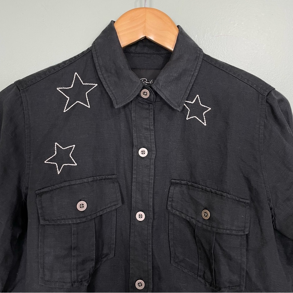 Rails Loren Black Embroidered Stars Black White Women’s Size Small Linen Blend - Picture 3 of 12